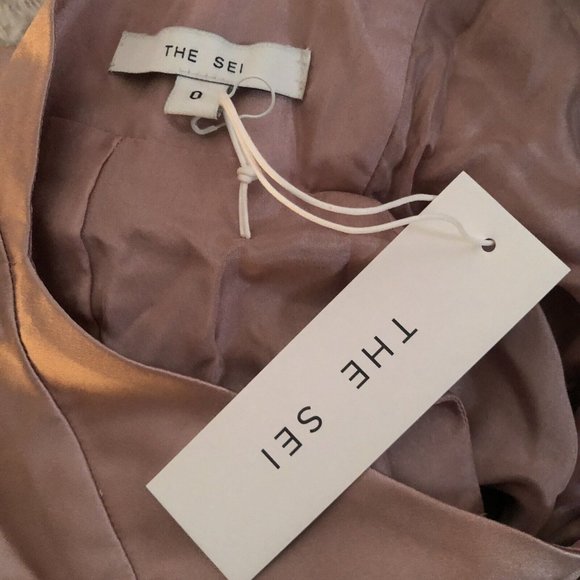 The Sei Twist Cowl Ruched Mini Dress Shell Pink Silk Open Back - Picture 5 of 7